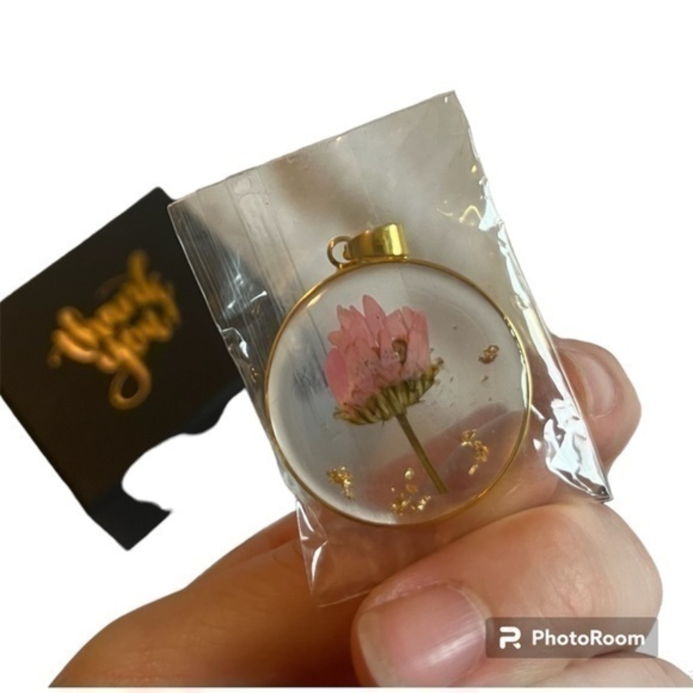 New Gold dried flower pendant necklace charm